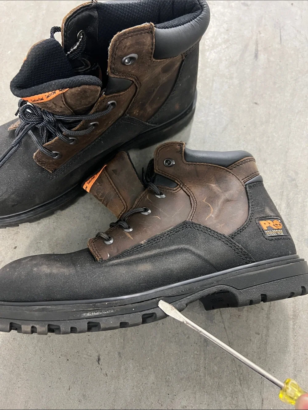 Men's Black and Brown Safety Work Boots with Orange Accents